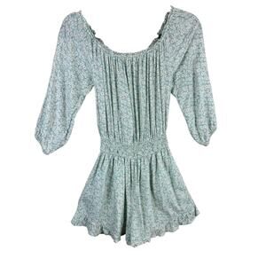 Hollister Lightweight Floral 3/4 Sleeve Shorts Romper Viscose Pockets‎ Size M